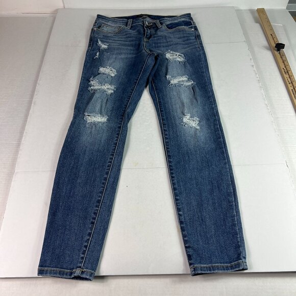 Judy Blue Jeans Women's 30x28* Skinny Mid Rise Blue Distressed Denim Tag 29 - Picture 1 of 16